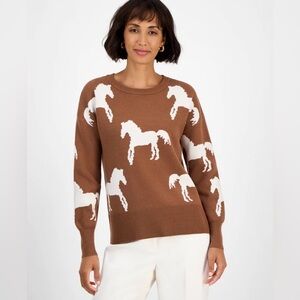 T Tahari Brown and White Horse Sweater
